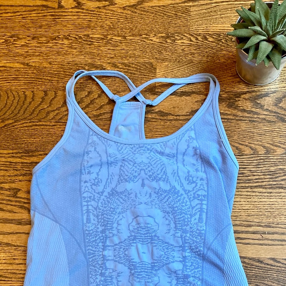 Baby Blue Razor Back Stretch Tank Top. Size: Small - Picture 4 of 7